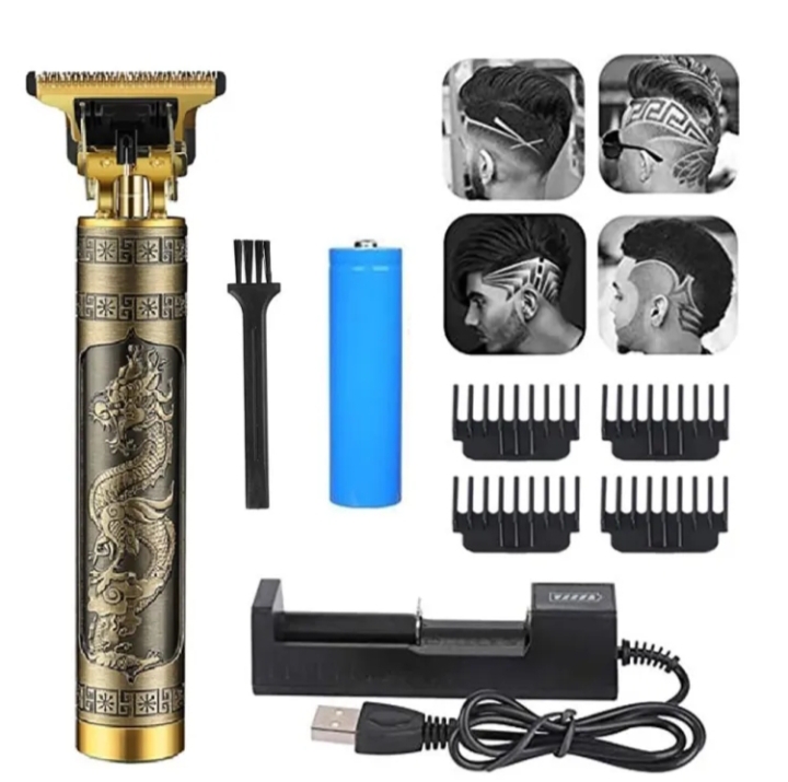 T9 Hair Cutting Trimmer Premium Vintage Hair Cutting Machine for Men – Rechargeable Metal Trimmer, 4 Guide Combs